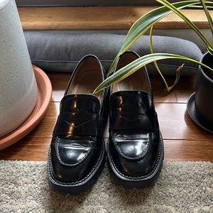 & Other Stories black leather lug sole loafers, size 37